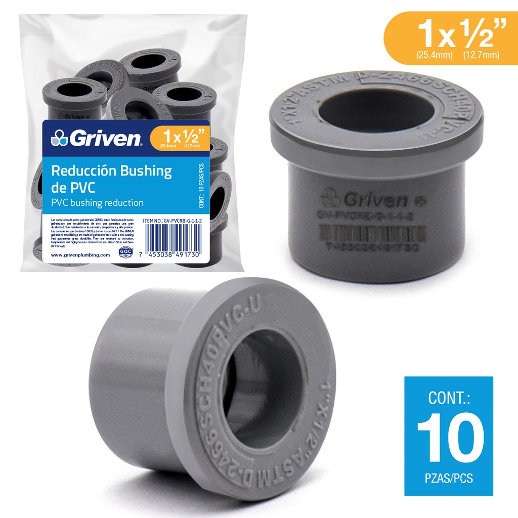 BUJE REDUC AGUA FRIA 1" x 1/2 " GRIS GRIVEN 5-916