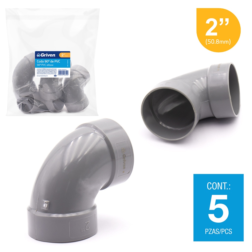 CODO AGUA FRIA 90°x 2" GRIS GRIVEN 5-927
