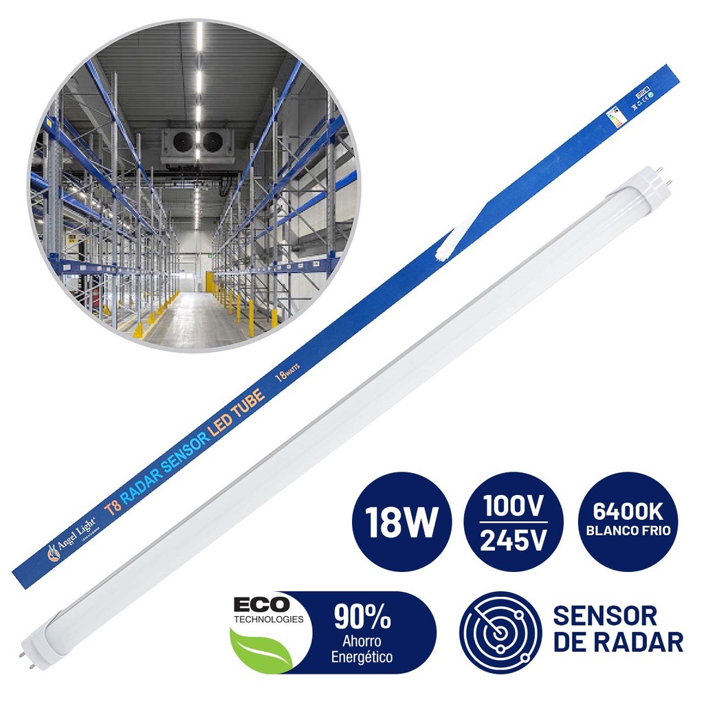 LAMPARA DE TUBO LED T8 18W C/SENSOR ANGEL LIGHT 5-985