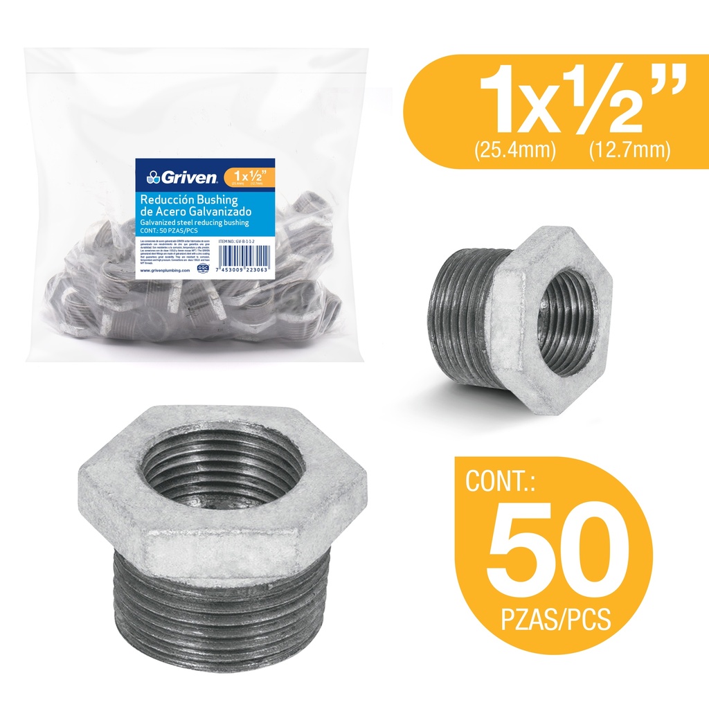 [6-100] BUSHING GALVANIZADO 1" A 1/2" GRIVEN 6-100