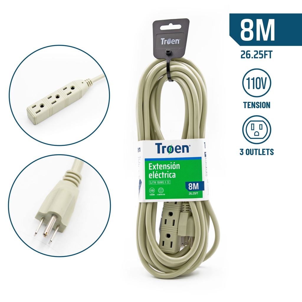 EXTENSION ELECTRICA 3x16 8MTS TROEN 6-107