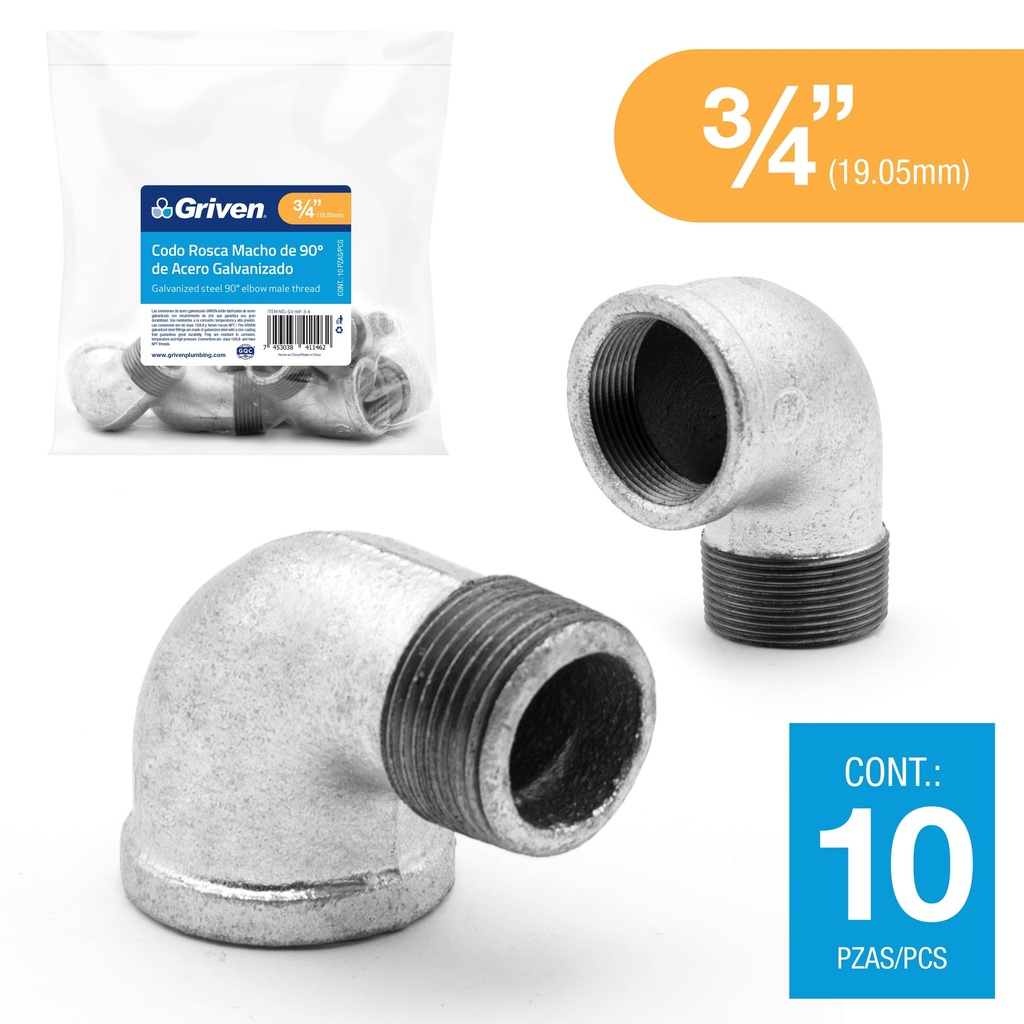 CODO CACHIMBO GALVANIZADO 3/4" x 90 GRIVEN 6-116