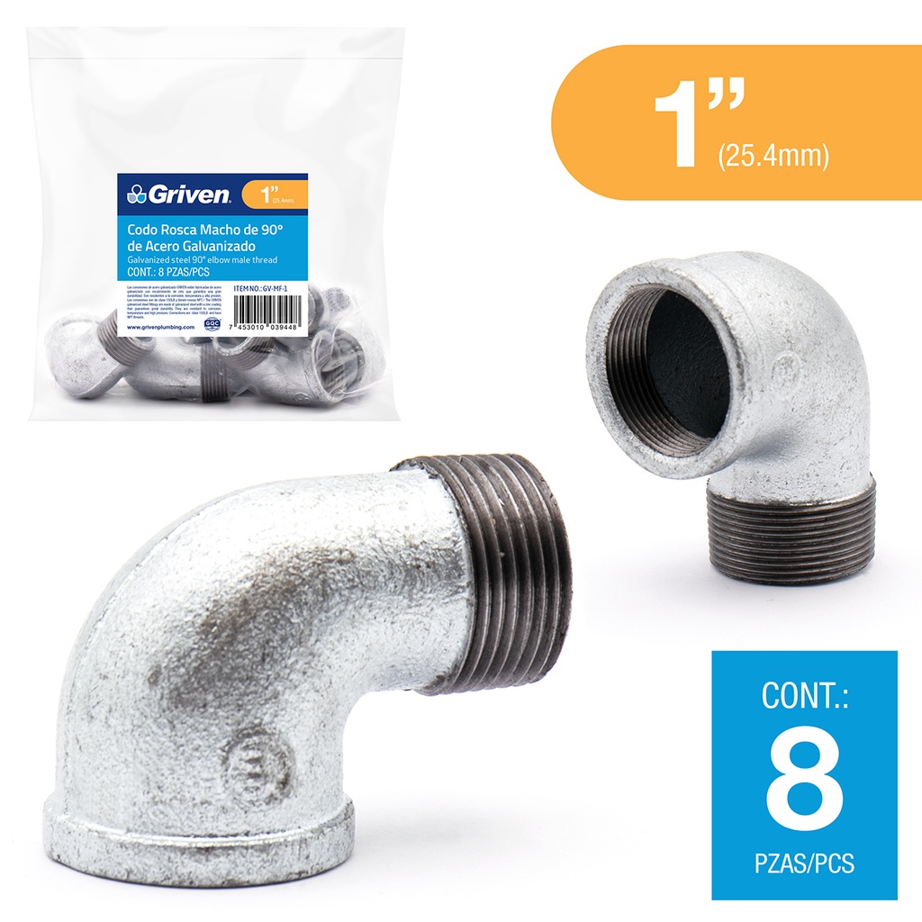 CODO CACHIMBO GALVANIZADO 1" x 90 GRIVEN 6-117