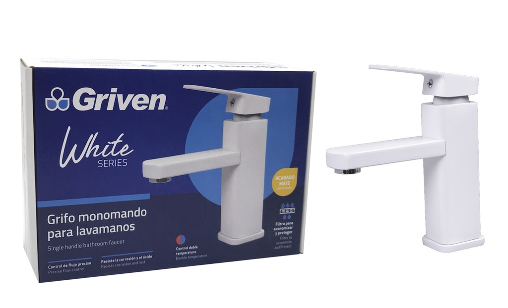 LLAVE LAVAMANO MONOMANDO GRIVEN WHITE 6-130