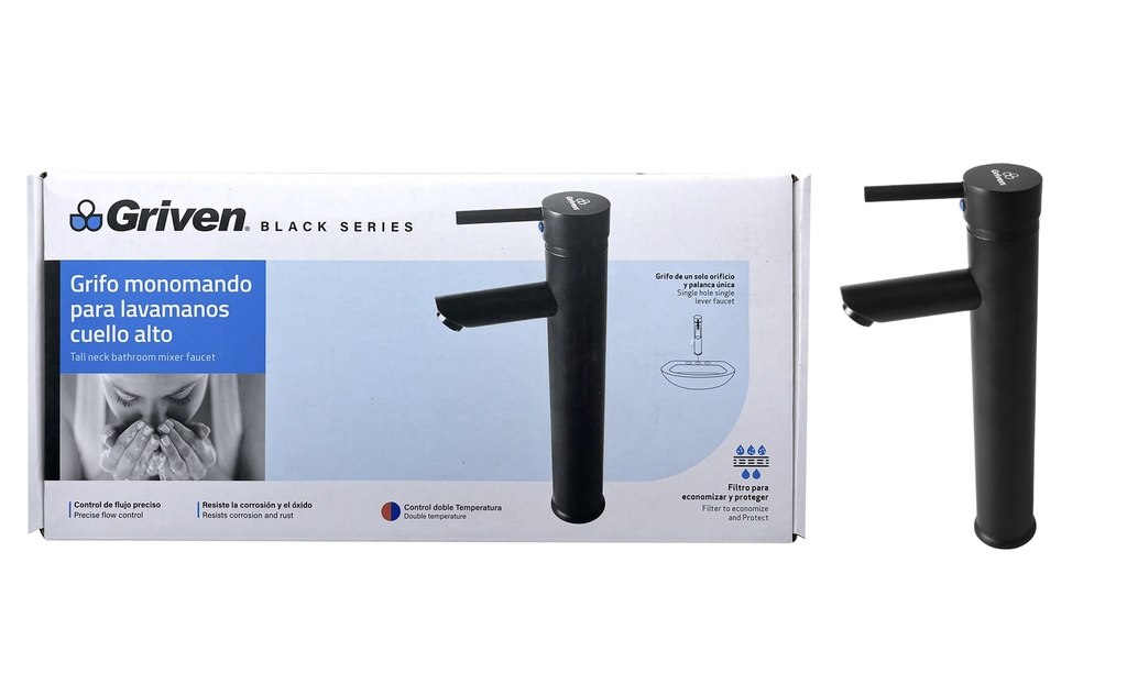 LLAVE LAVAMANO ALTA MONOMANDO x 30 CM GRIVEN BLACK 6-132