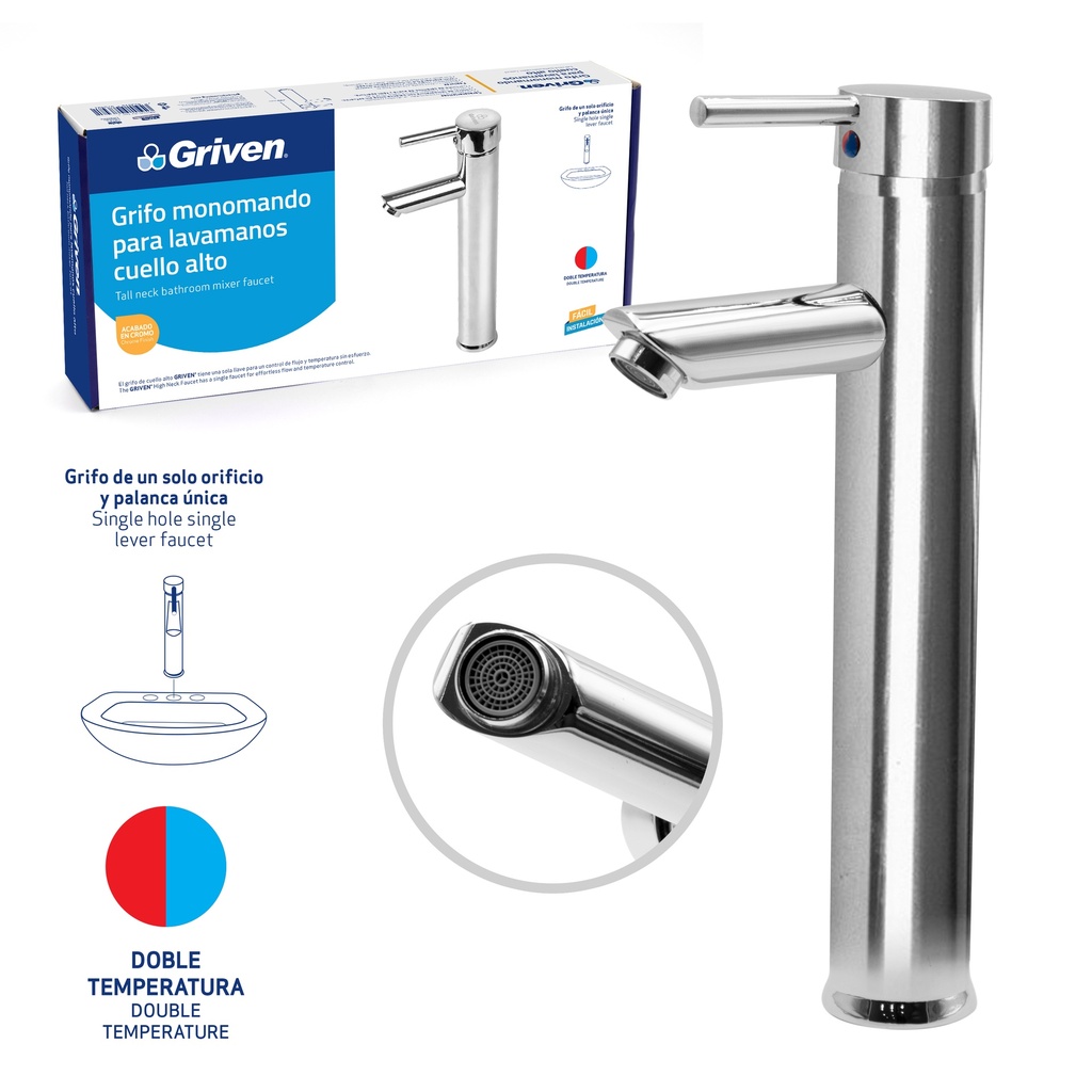 LLAVE LAVAMANO ALTA MONOMANDO x 30 CM GRIVEN 6-133