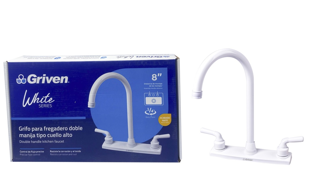 LLAVE FREGADERO DOBLE 8" GRIVEN WHITE 6-143