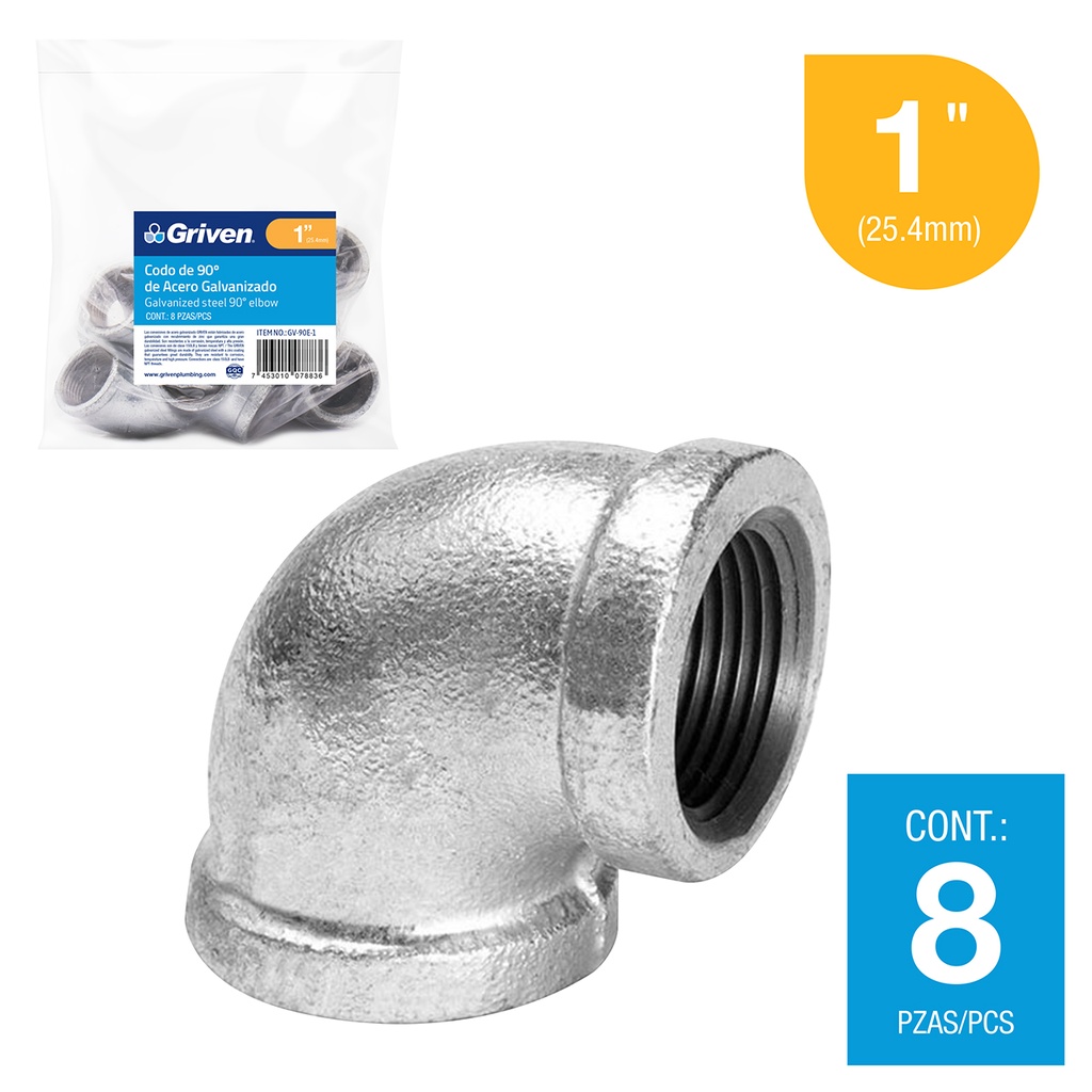 CODO GALVANIZADO 1" x 90° GRIVEN 6-160