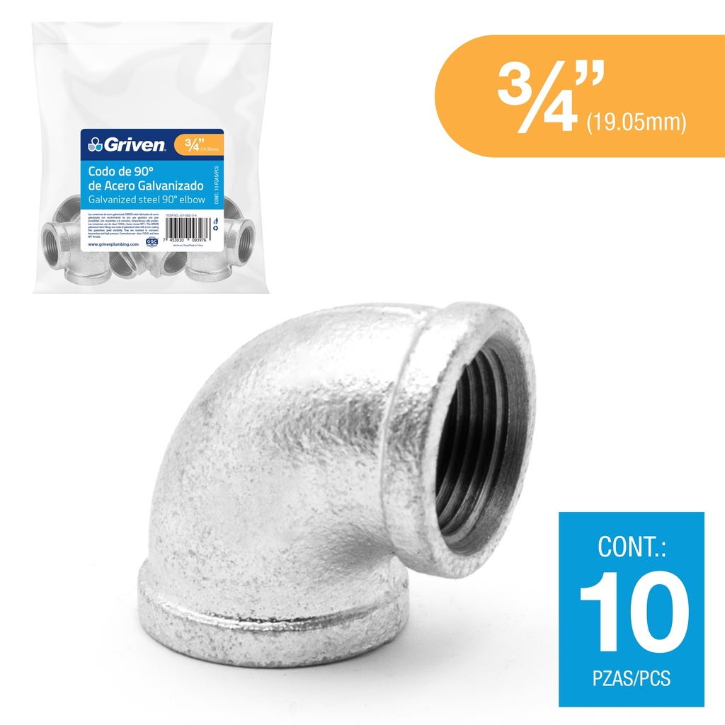 CODO GALVANIZADO 3/4" x 90° GRIVEN 6-161