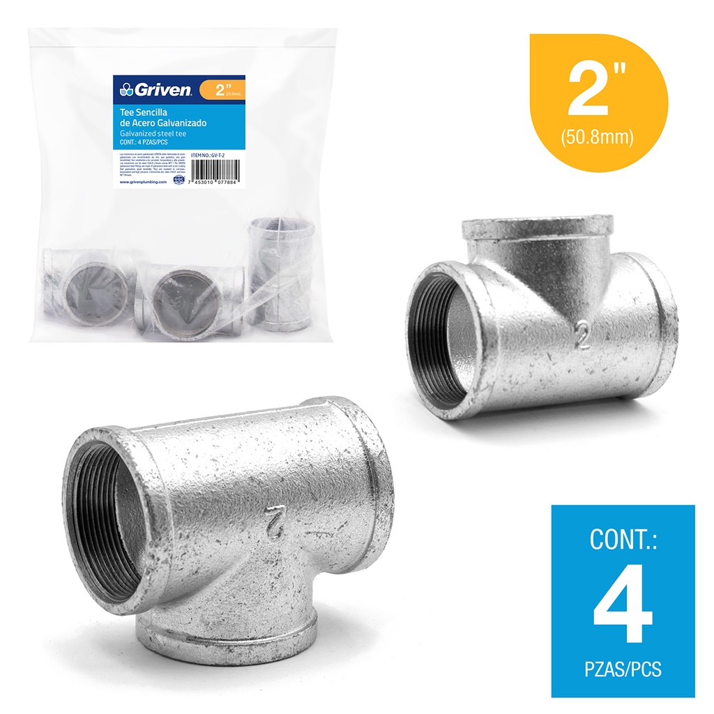 TEE GALVANIZADA 2" GRIVEN 6-166