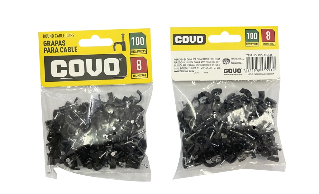 GRAPA RED NEGRA P/CABLE 8MM x 100 UNID COVO 6-175