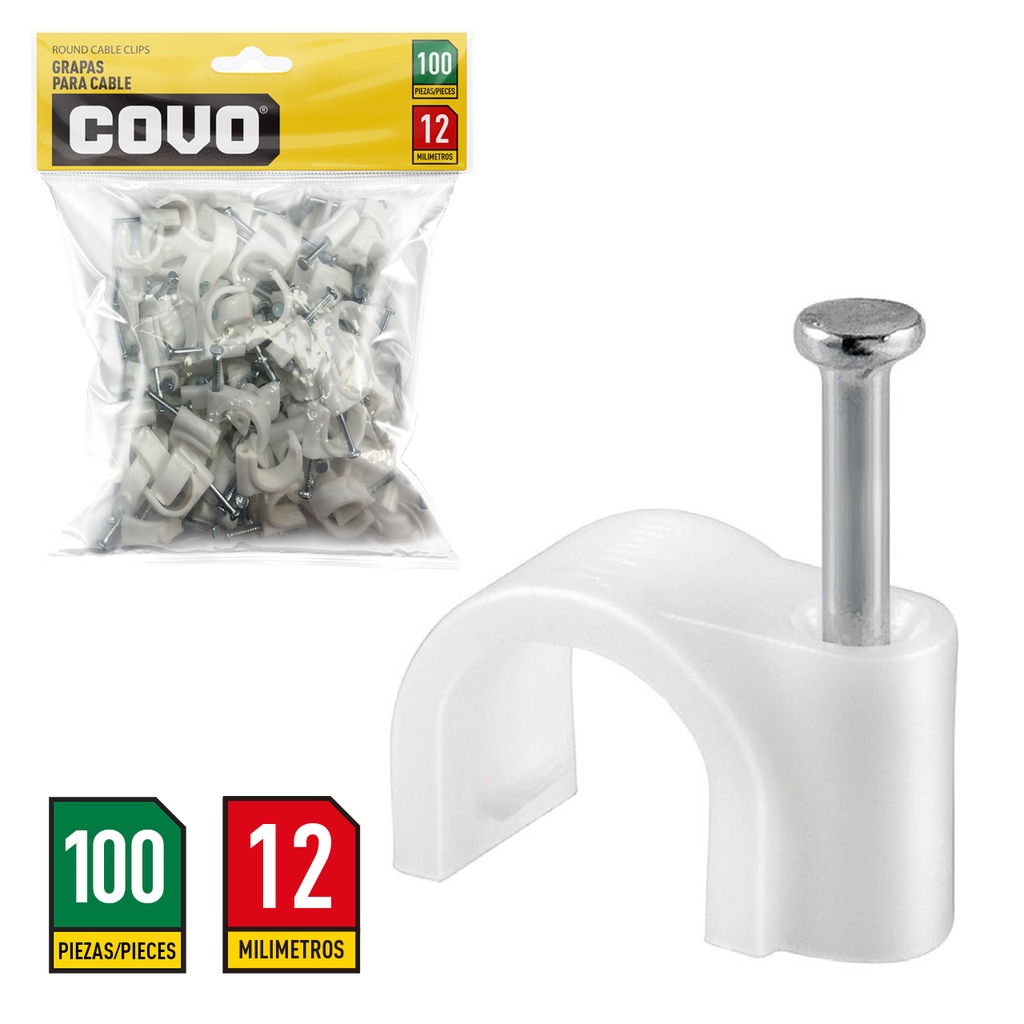 GRAPA RED BLANCA P/CABLE 12MM x 100 UNID COVO 6-176