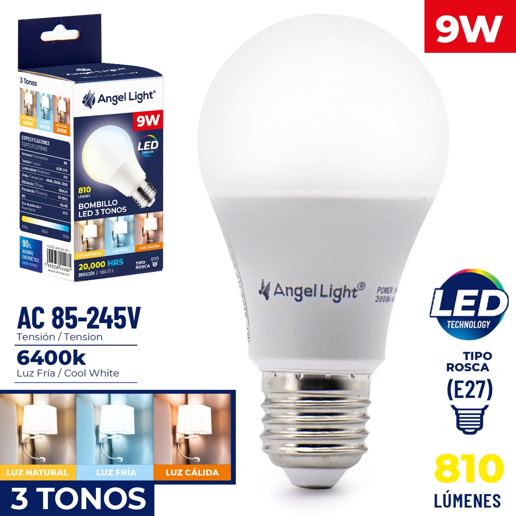 [6-188] BOMBILLO BULBO LED 9W 3 TONOS ANGEL LIGHT 6-188 (DESC) 