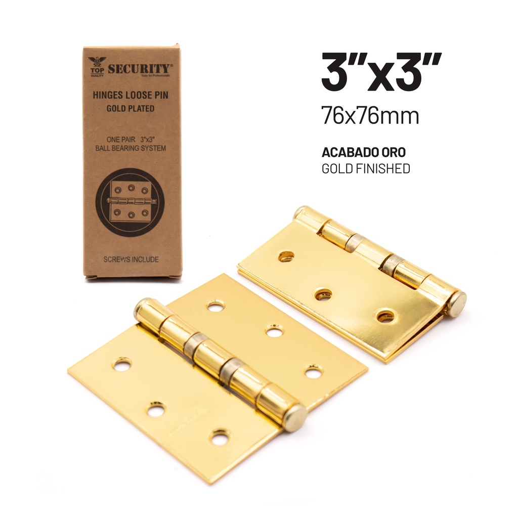 BISAGRA P/PUERTA MADERA 3" x 3" DORADA PAR SECURITY 6-202