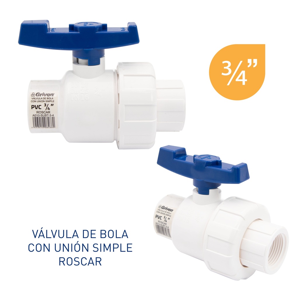 LLAVE DE BOLA C/UNION 3/4" ROSCA GRIVEN 6-223