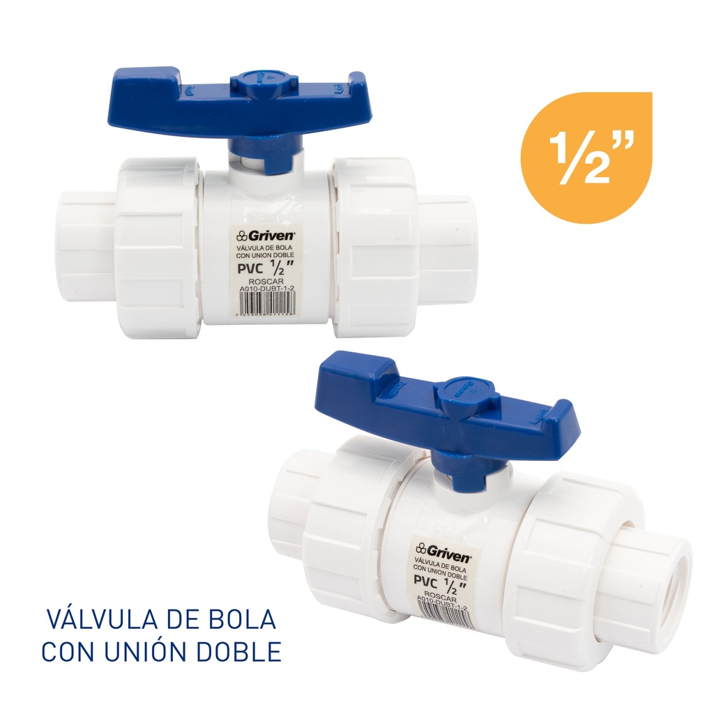 LLAVE DE BOLA C/UNION DOBLE 1/2" ROSCA GRIVEN 6-225
