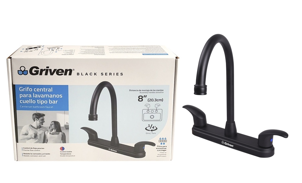 LLAVE LAVAMANO DOBLE 8" GRIVEN BLACK 6-272