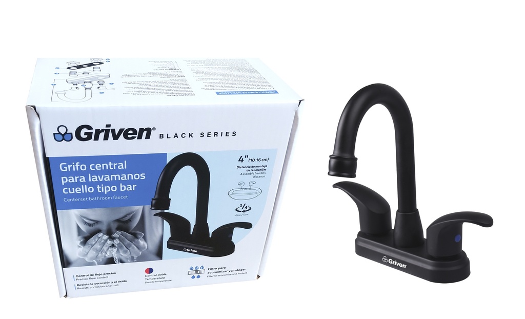 LLAVE LAVAMANO DOBLE METALICA GRIVEN BLACK 6-347