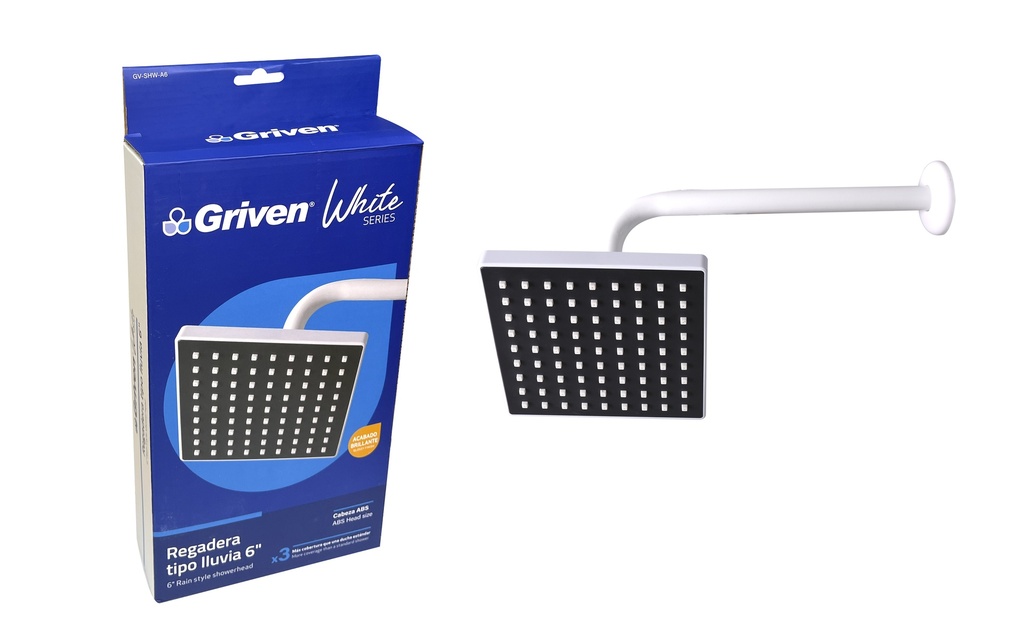 REGADERA CUADRADA 6" GRIVEN WHITE 6-361