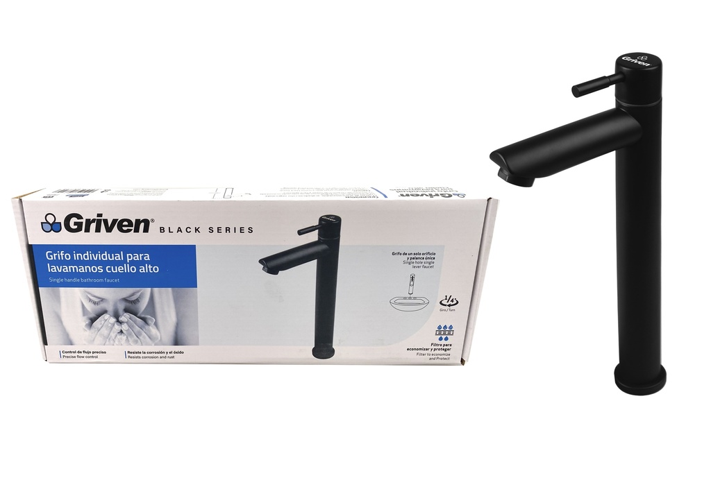 LLAVE LAVAMANO ALTA INDIVIDUAL x 30 CM GRIVEN BLACK 6-371