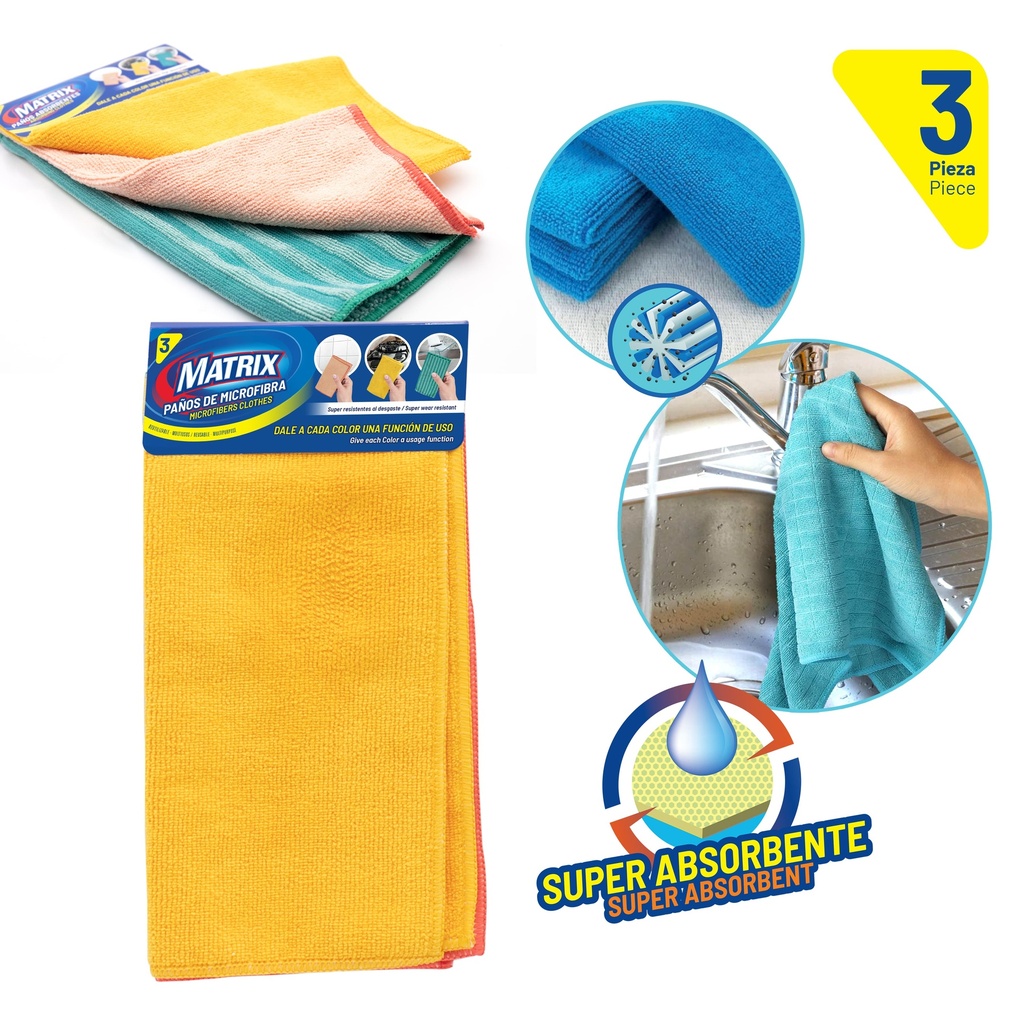 PAÑO MICROFIBRA x 3 UNID 28x28cm MATRIX 6-398