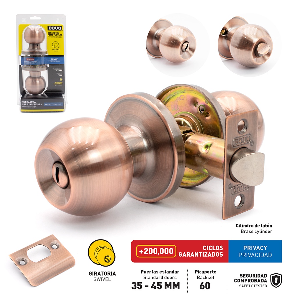 [6-439] CERRADURA DE BAÑO POMO SWITCH COBRE COVO 6-439