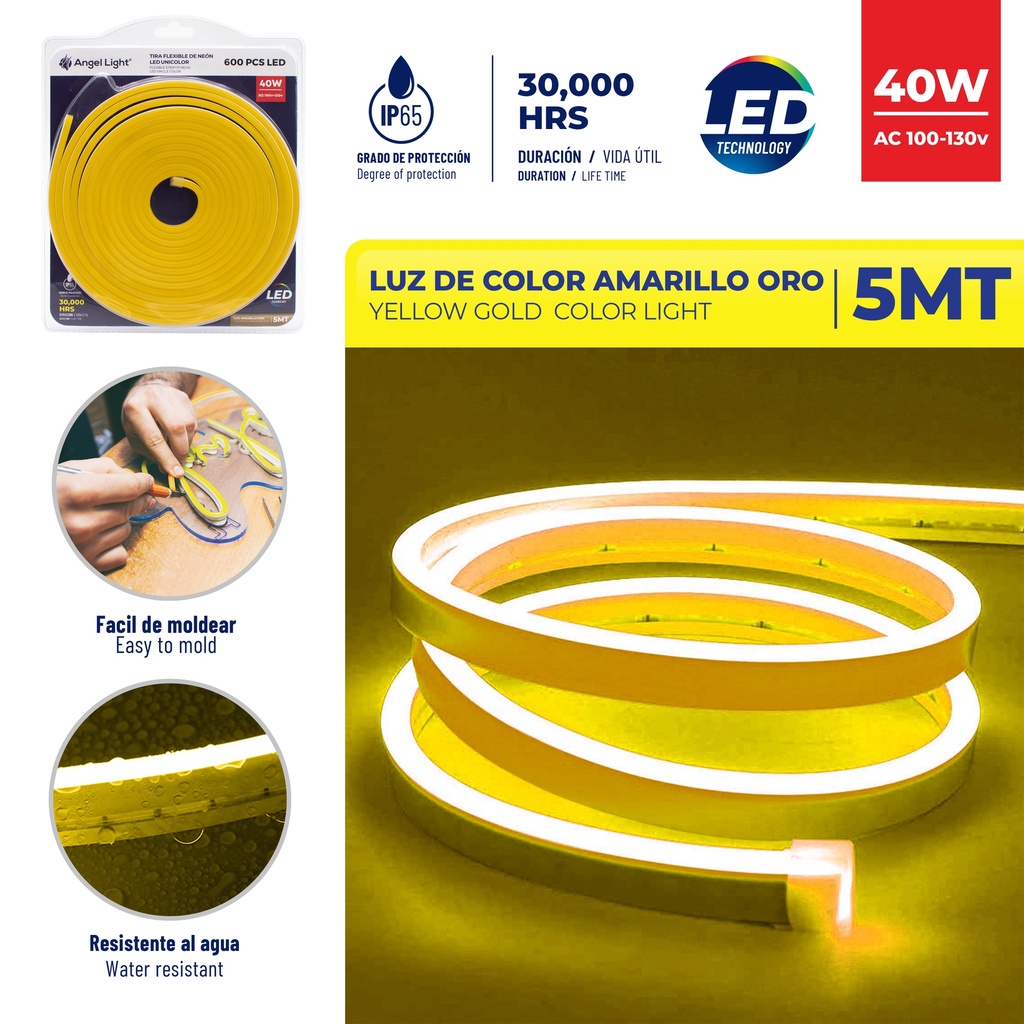 CINTA LED NEON AMARILLO 5 MTS x 40W C/TRANSF ANGEL L 6-441