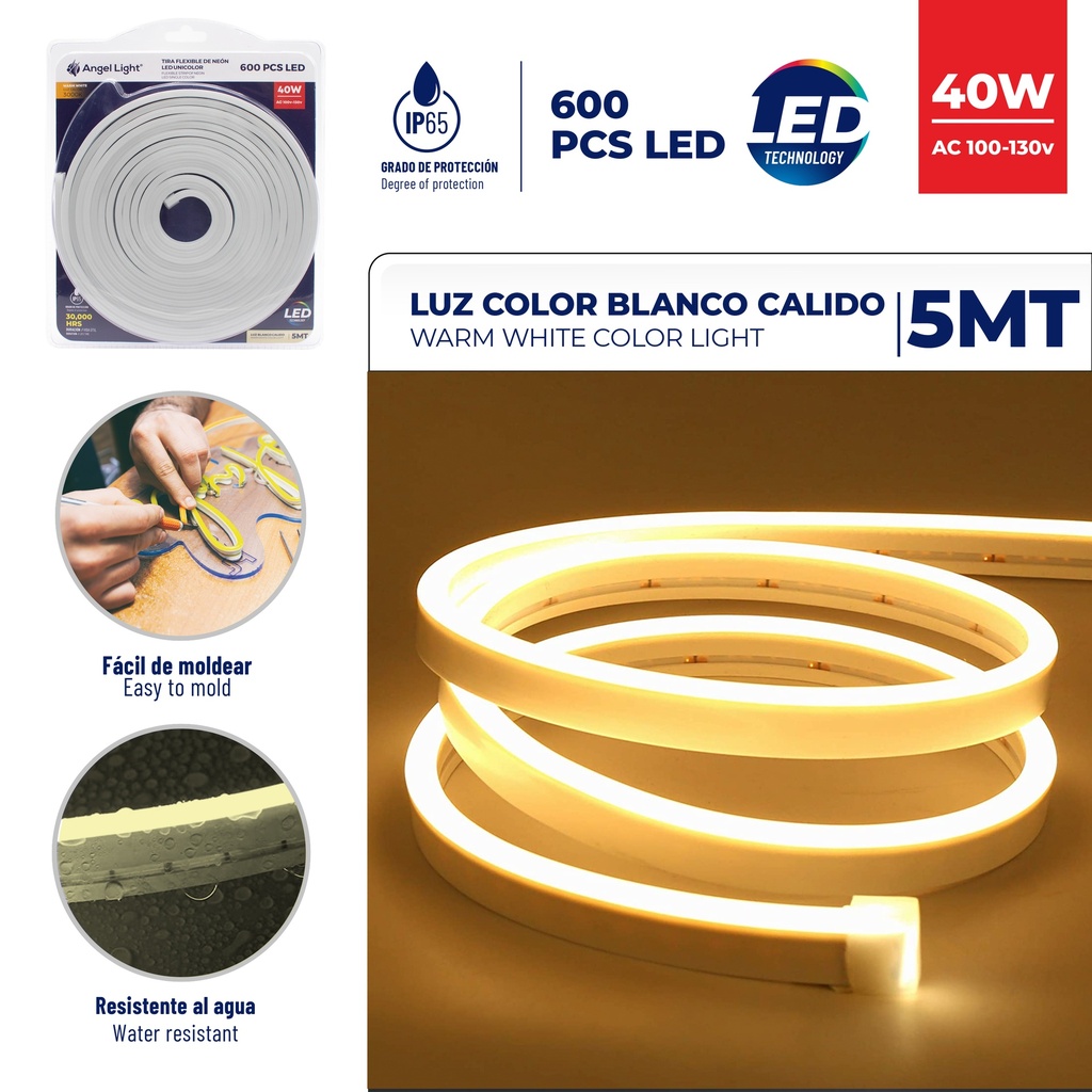 CINTA LED NEON BLANCO CALIDA 5 MTS x 40W C/TRANSF ANGEL L 6-442