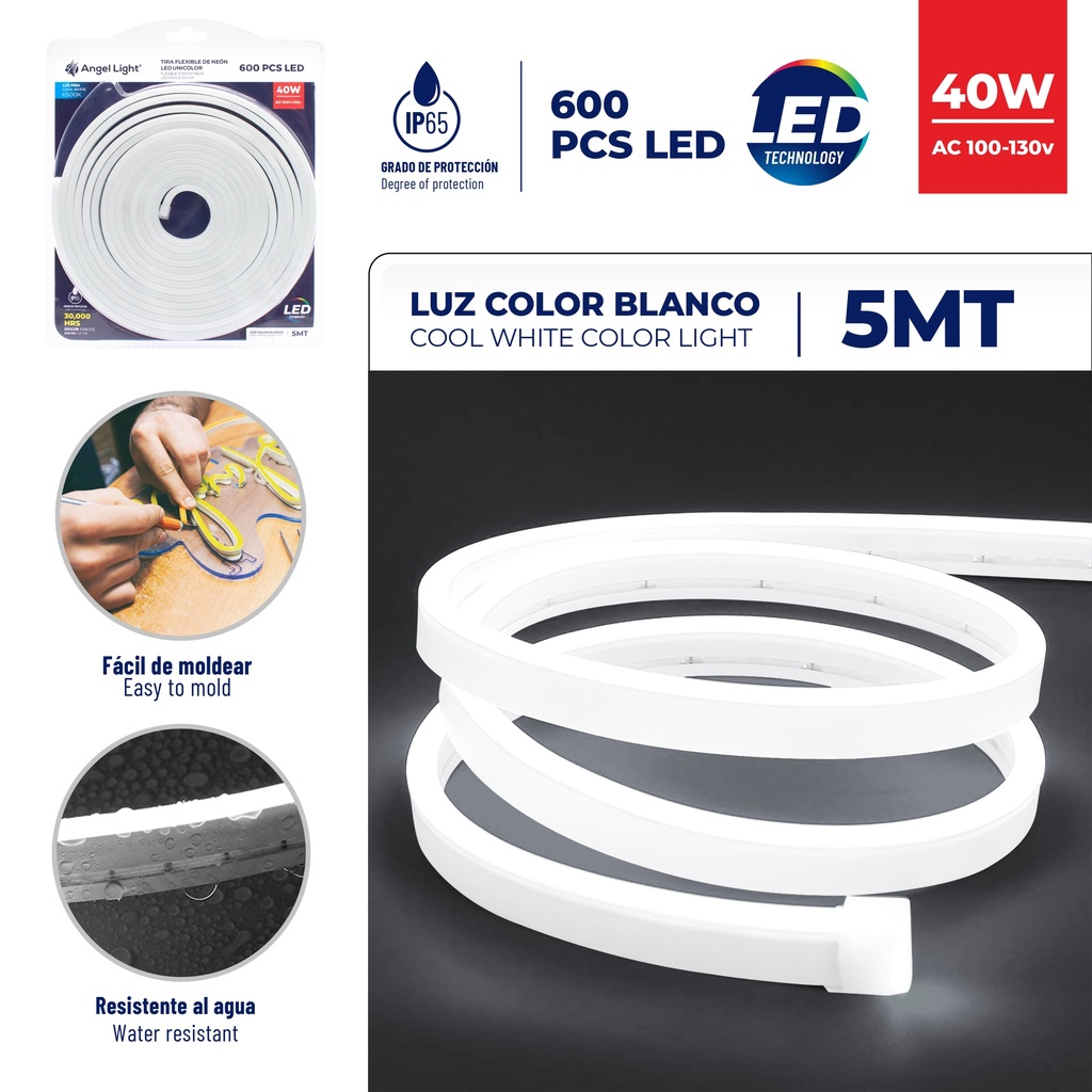 [6-443] CINTA LED NEON BLANCO 5 MTS x 40W C/TRANSF ANGEL L 6-443