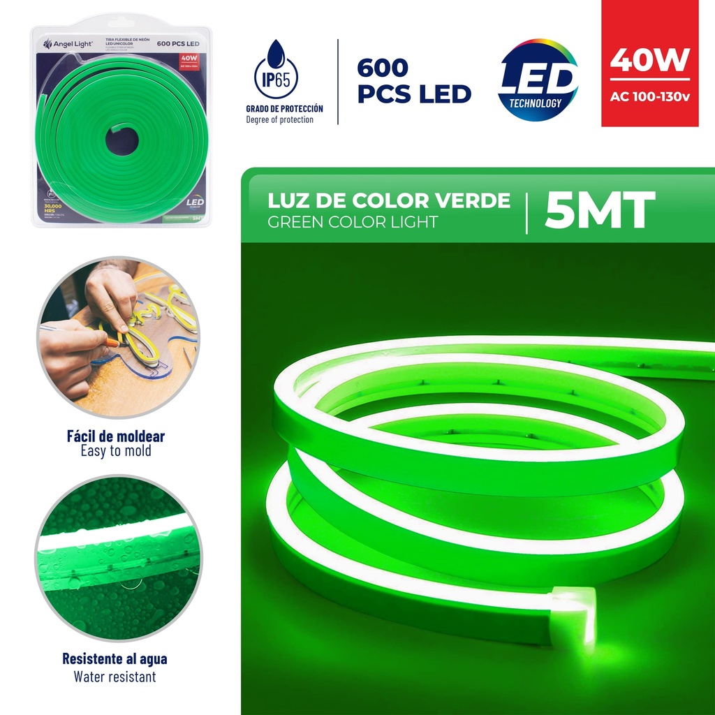CINTA LED VERDE 5 MTS x 40W C/TRANSF ANGEL LIGHT 6-448