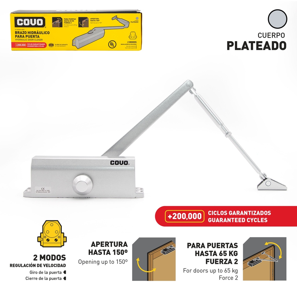 BRAZO HIDRAULICO PLATA 65KG COVO 6-478