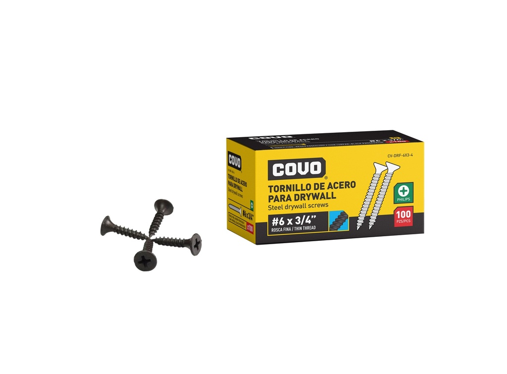TORNILLOS DRYWALL R. FINA 6 x 3/4" x 100 UNID COVO 6-531