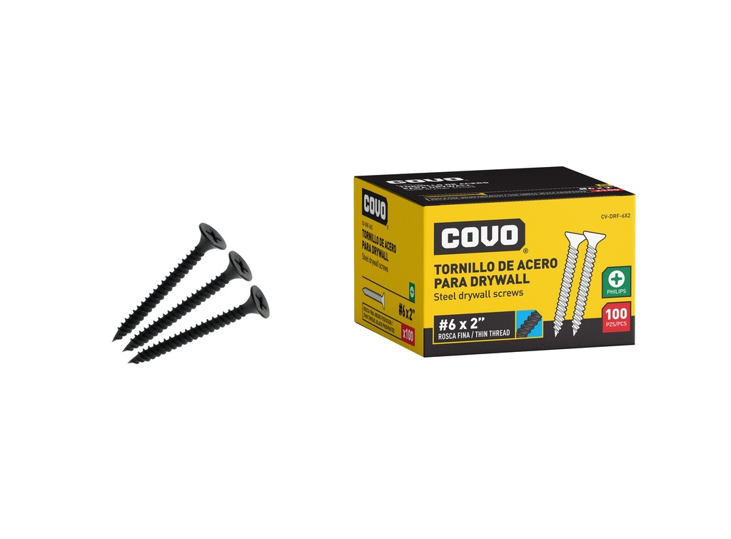 TORNILLOS DRYWALL R. FINA 6 x 2" x 100 UNID COVO 6-532