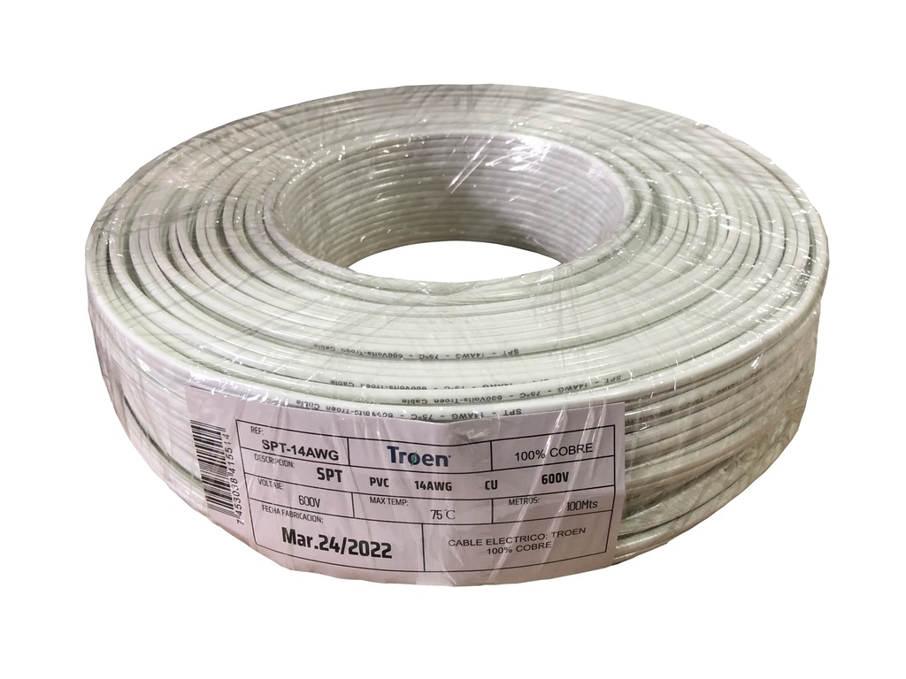 CABLE SPT 2X14 100 MTS 100% COBRE TROEN 6-545