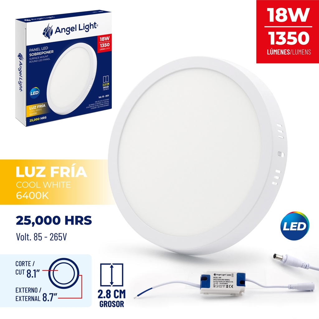 PANEL LED SUPERF BLANC RED 18W LUZ CALIDA ANGEL LIGHT 6-551