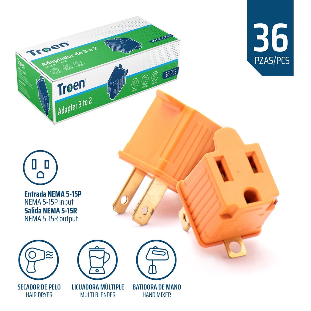 ADAPTADOR 3 A 2 NARANJA TROEN 6-568