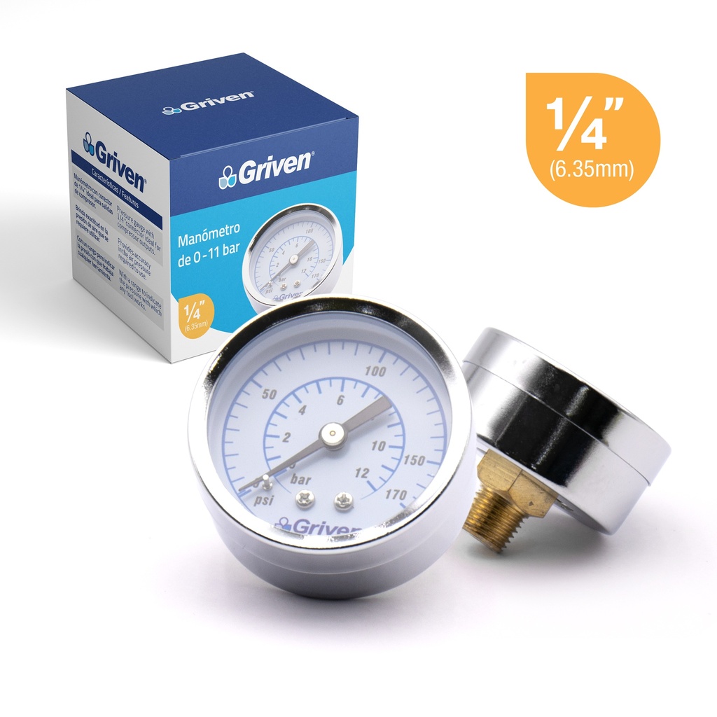 MANOMETRO 0-11 BAR 1/4" GRIVEN 6-589