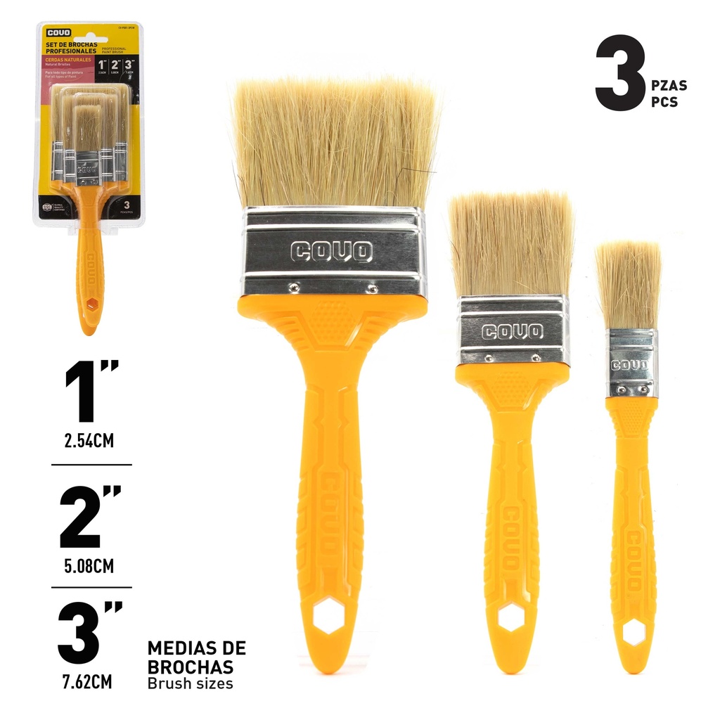 JUEGO DE BROCHAS CERDA BLANCA 1" 2" 3" COVO 6-590