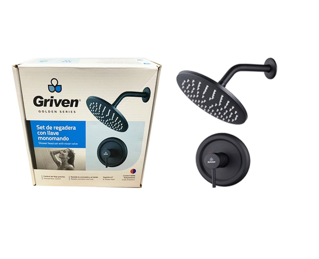 REGADERA CON LLAVE DE DUCHA MONOMANDO GRIVEN BLACK 6-599