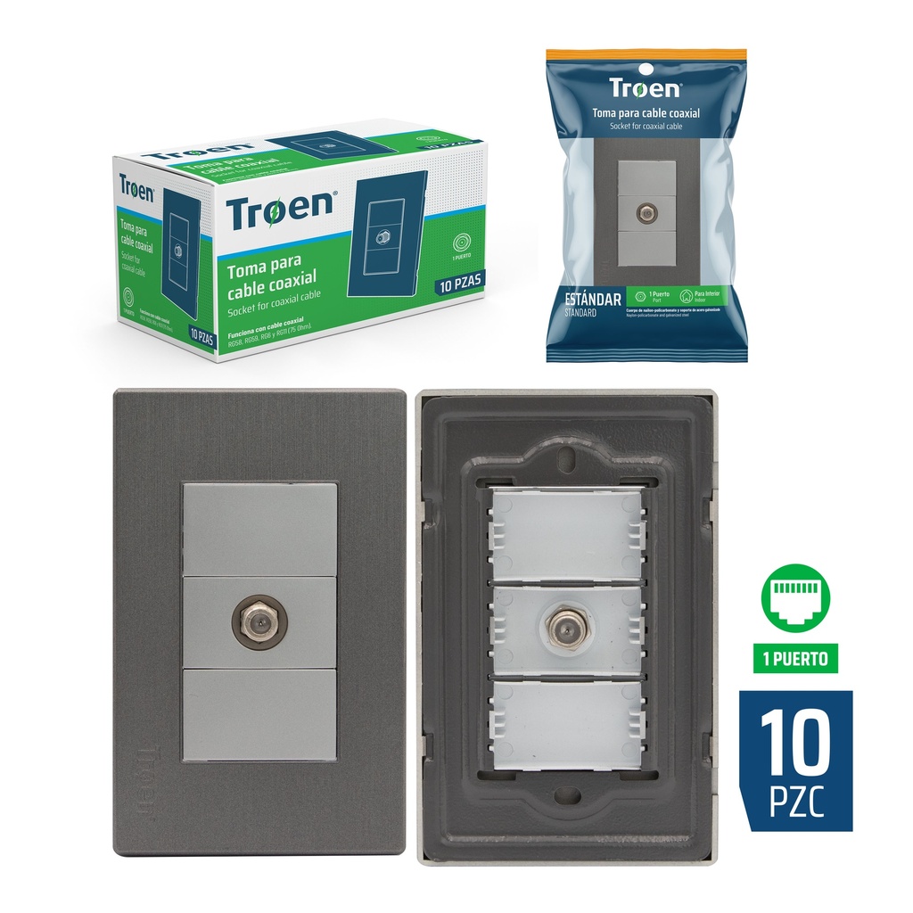 TOMA P/CABLE COAXIAL GRIS TROEN 6-609