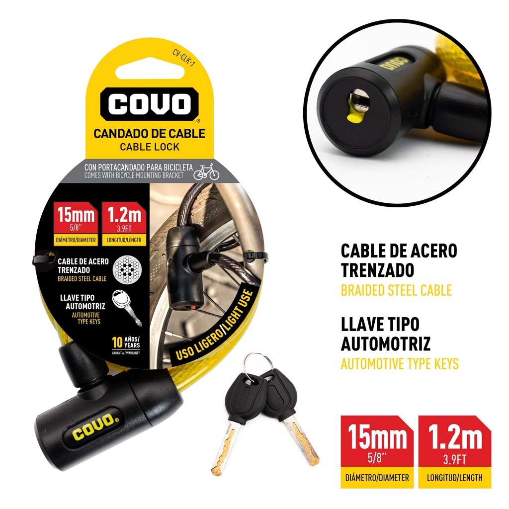 CANDADO PARA BICICLETA TIPO CABLE COVO 6-637