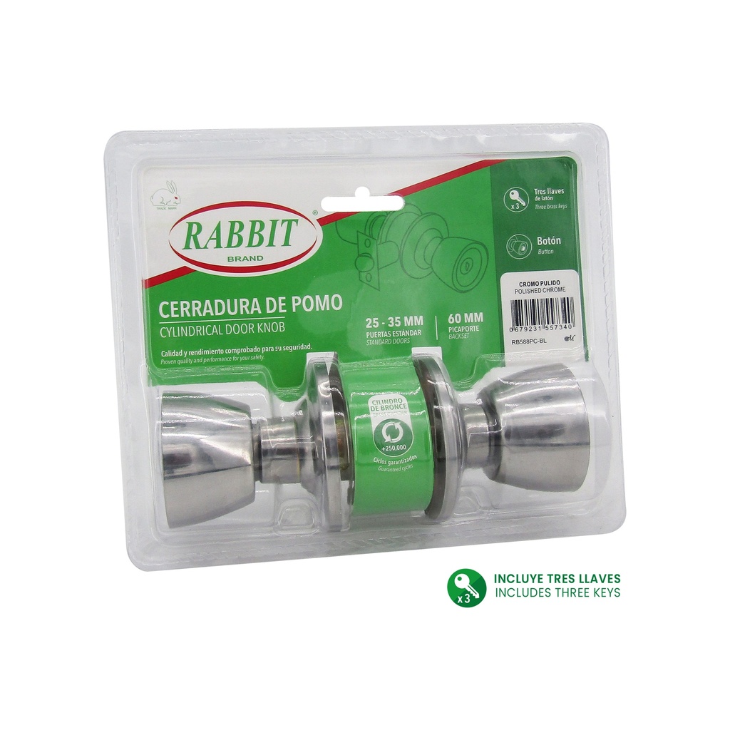 CERRADURA DE POMO CROMO PULIDO RABBIT 6-646