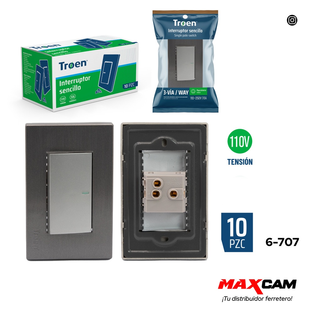 INTERRUPTOR SENCILLO GRIS 3 WAY TROEN 6-707