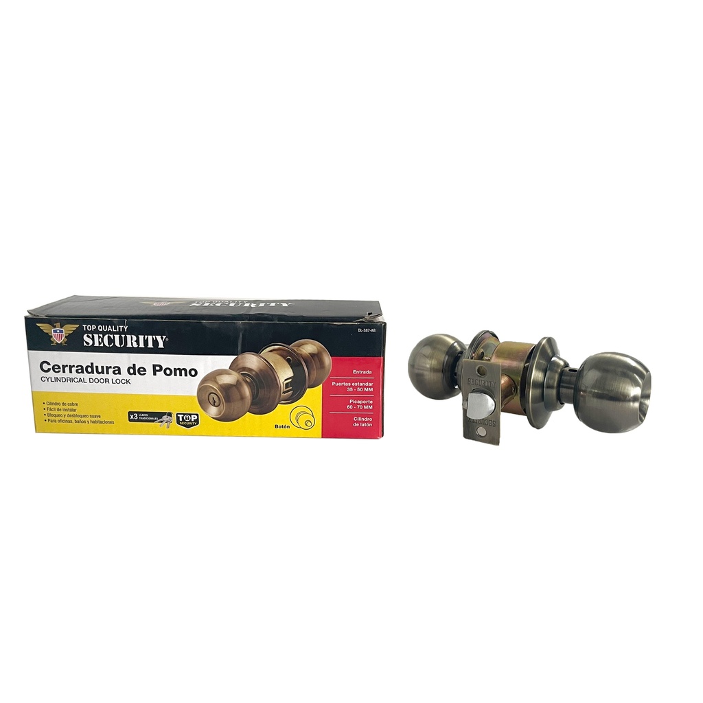 CERRADURA DE POMO BOTON BRONCE SECURITY 6-739