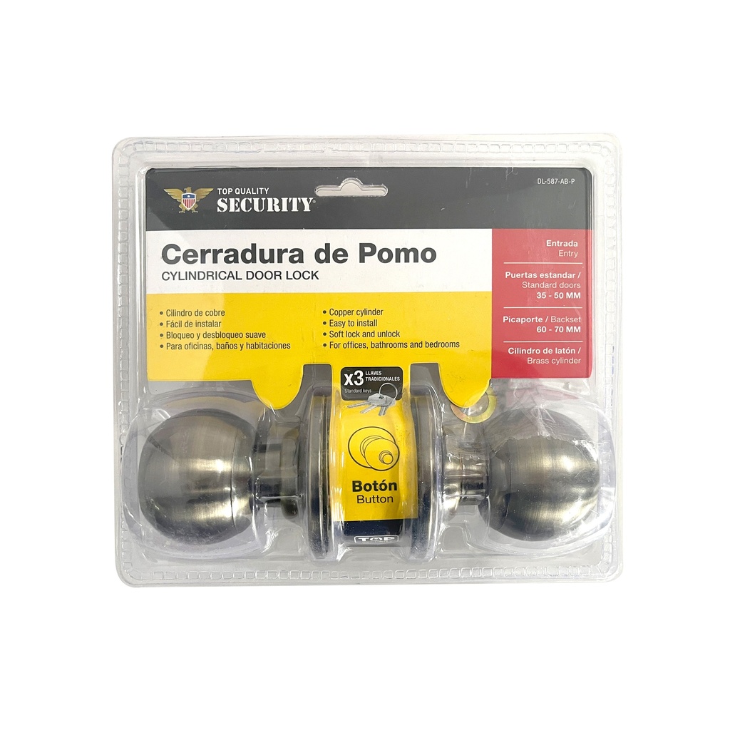CERRADURA DE POMO BOTON BRONCE SECURITY 6-740
