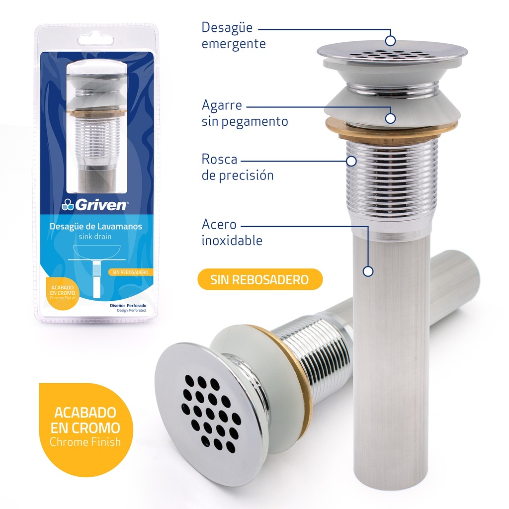 DESAGUE LAV METALICO SIN REBOSADERO GRIVEN 6-748