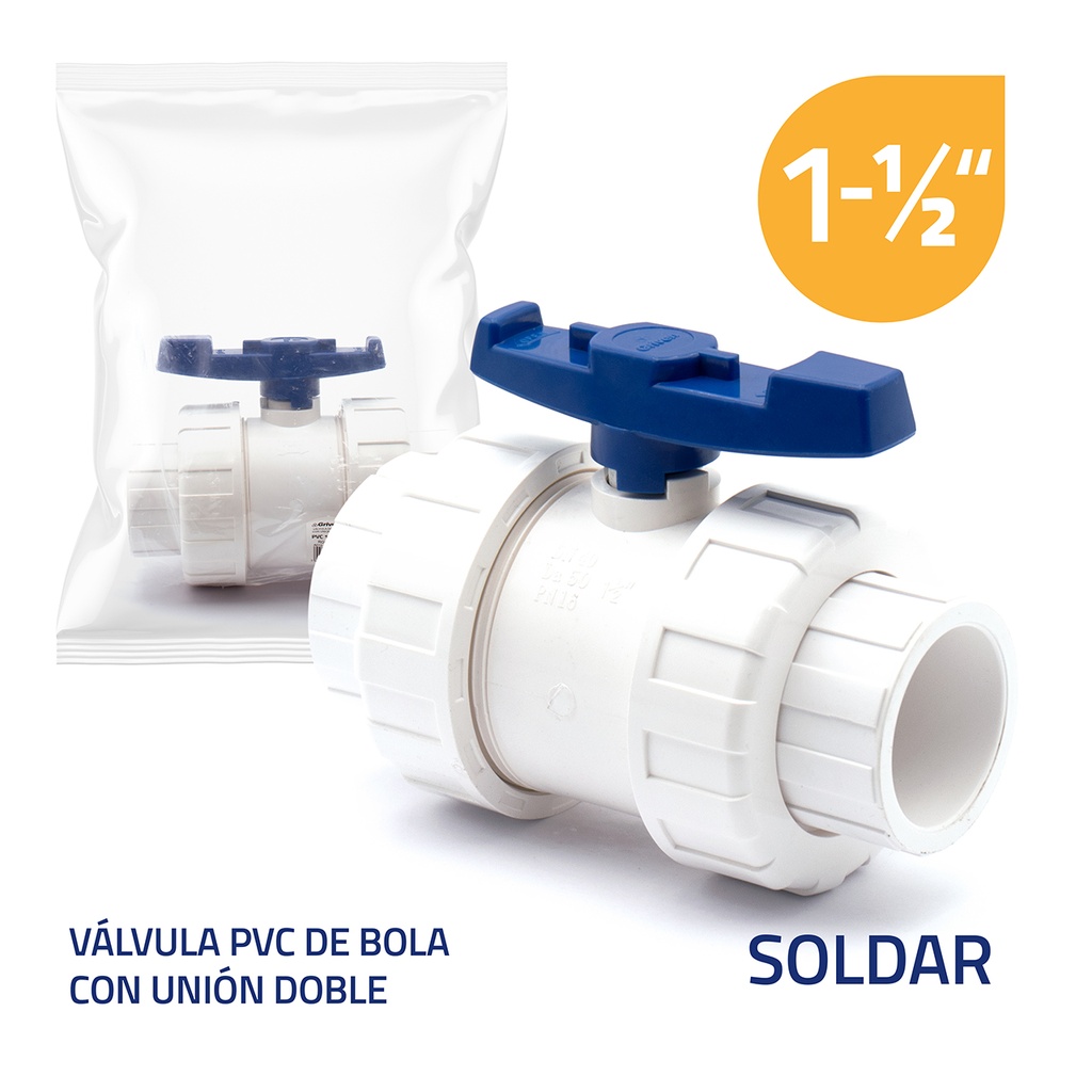 LLAVE DE BOLA C/UNION DOBLE 1 1/2" SOLDAR GRIVEN 6-756