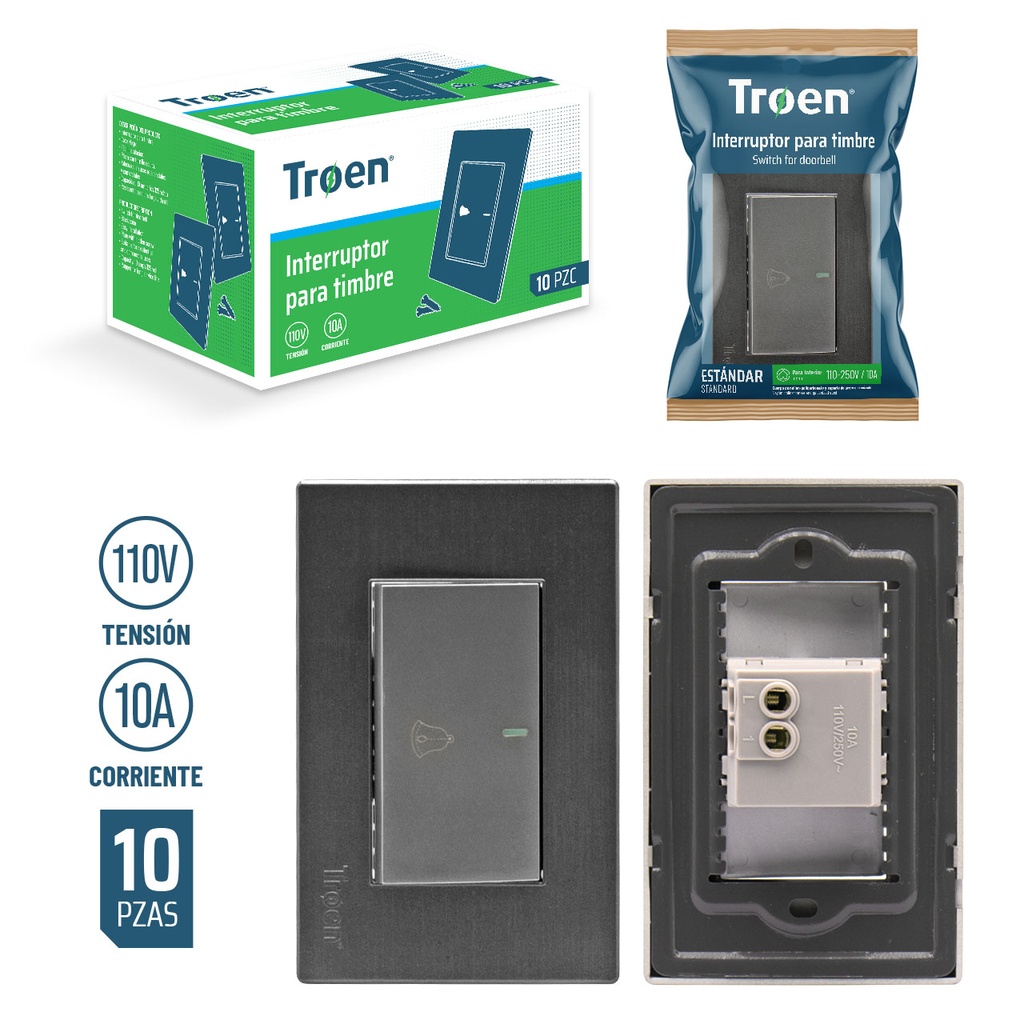 [6-760] INTERRUPTOR P/TIMBRE GRIS TROEN 6-760