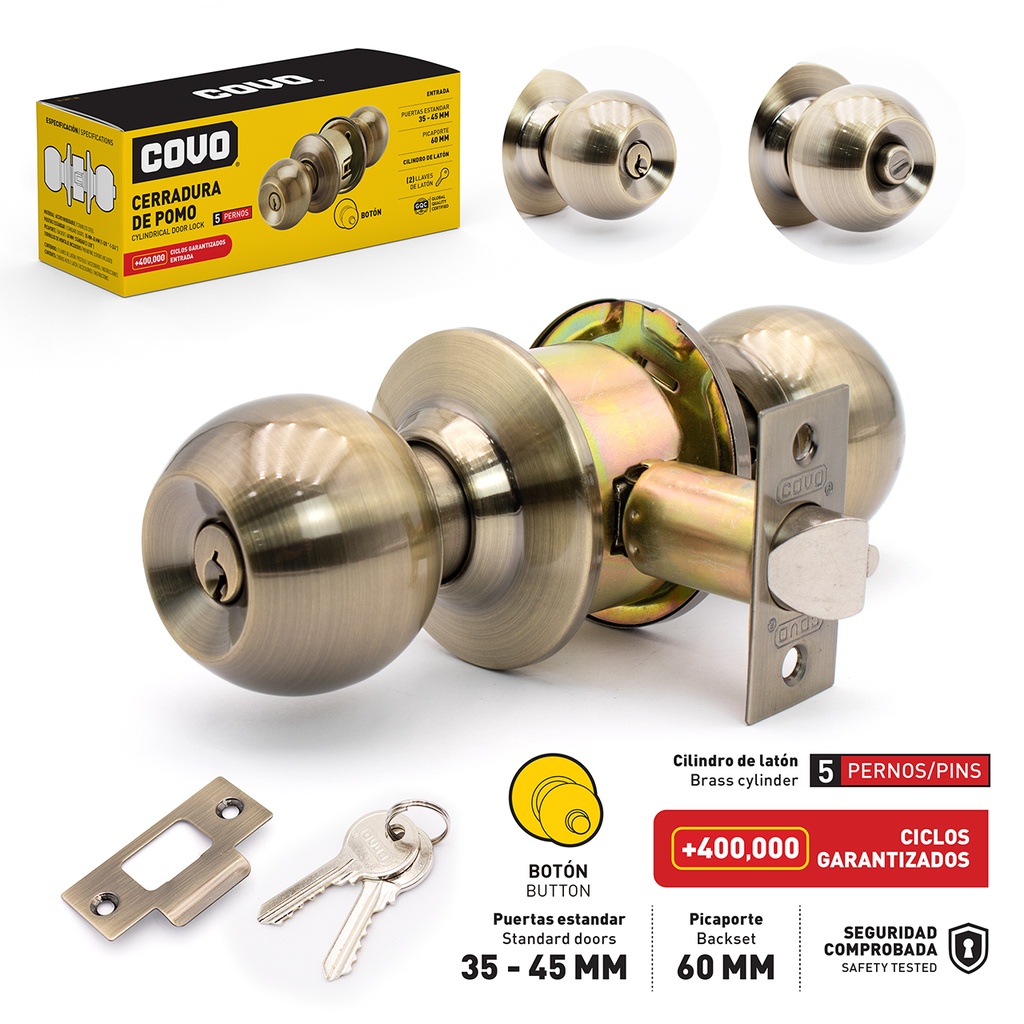 CERRADURA DE POMO BOTON BRONCE COVO 6-814