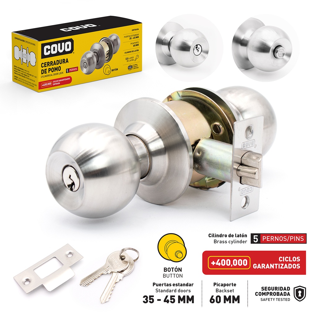 CERRADURA DE POMO BOTON PLATA COVO 6-816